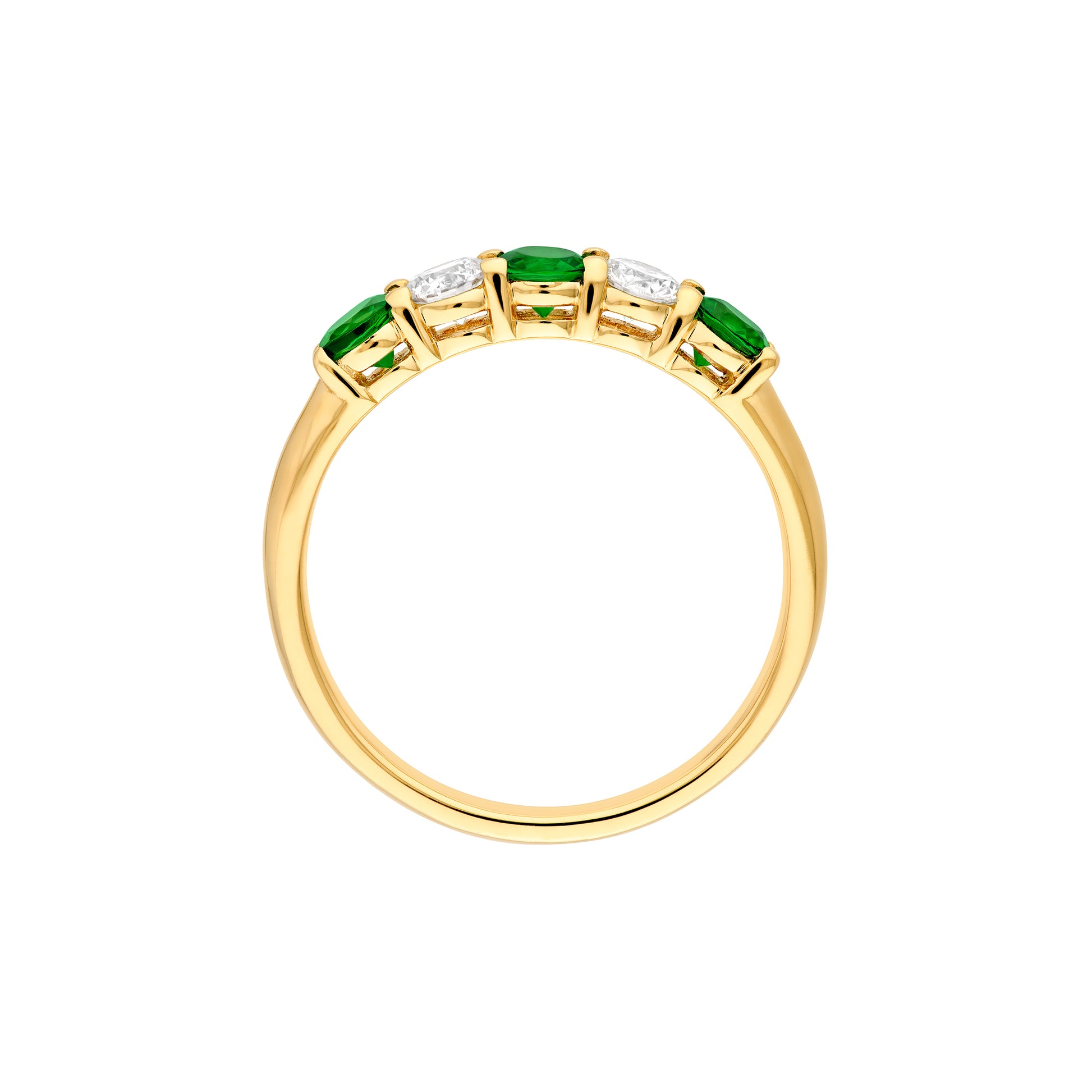 3.5mm Round Emerald & Diamond Ring - 5 Stone