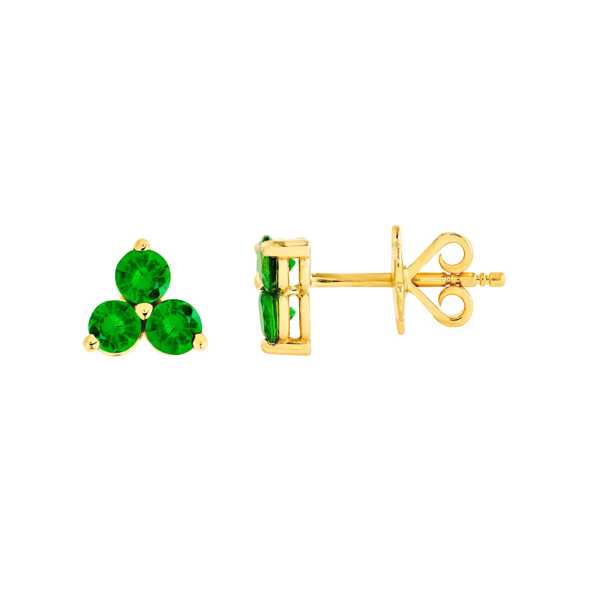 3.5mm Green Tsavorite Trio Stud Earrings