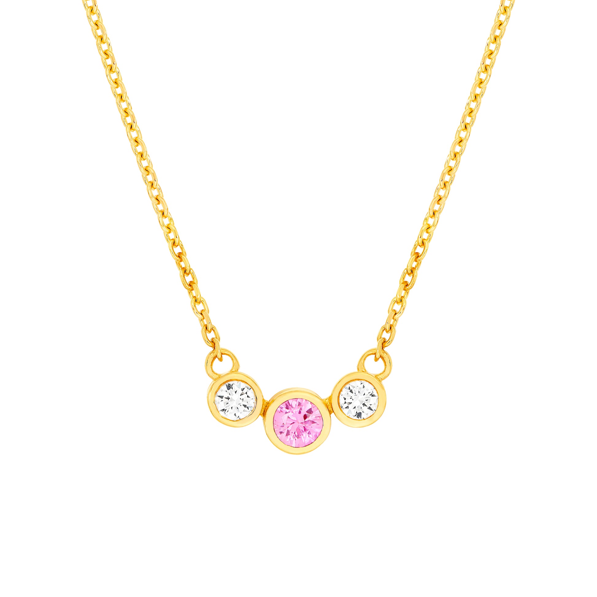 3.7mm Pink Sapphire & 1/5tcw Diamond Bezel Necklace