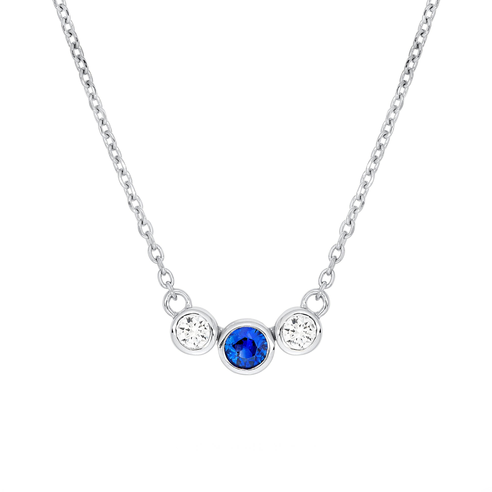 3.7mm Blue Sapphire & 1/5tcw Diamond Bezel Necklace
