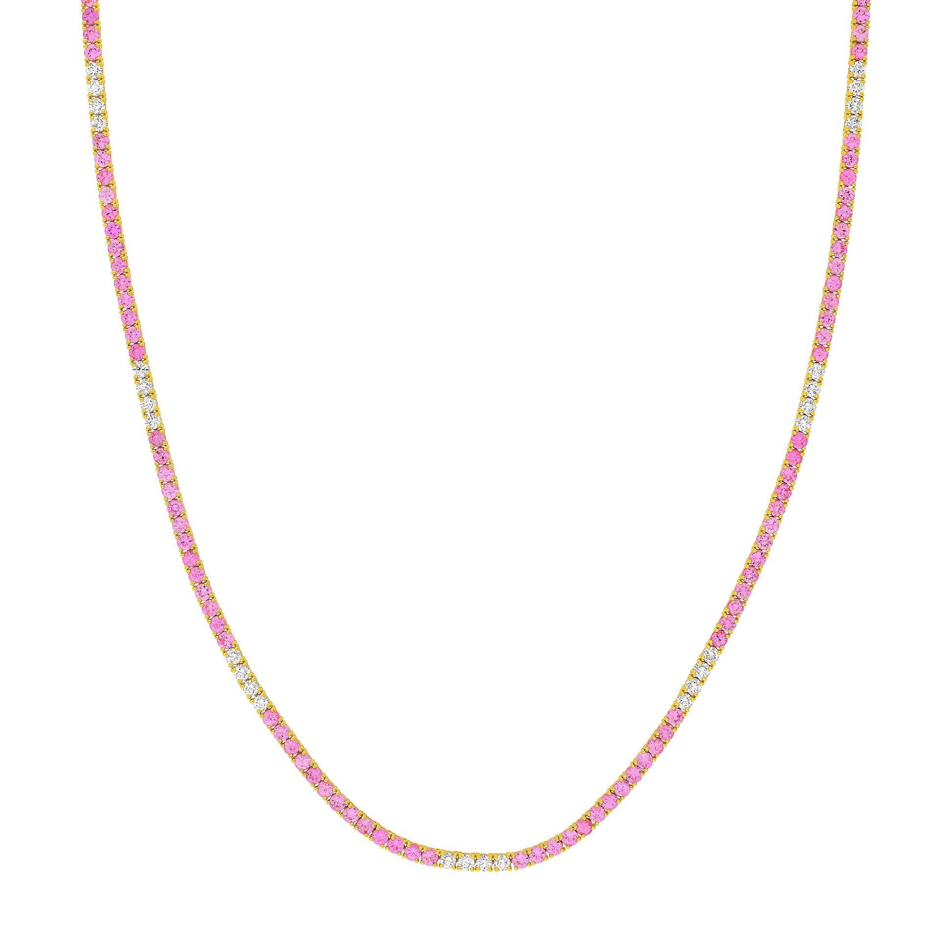 2-1/6tcw Diamond & 8-1/4ct Pink Sapphire Tennis Necklace