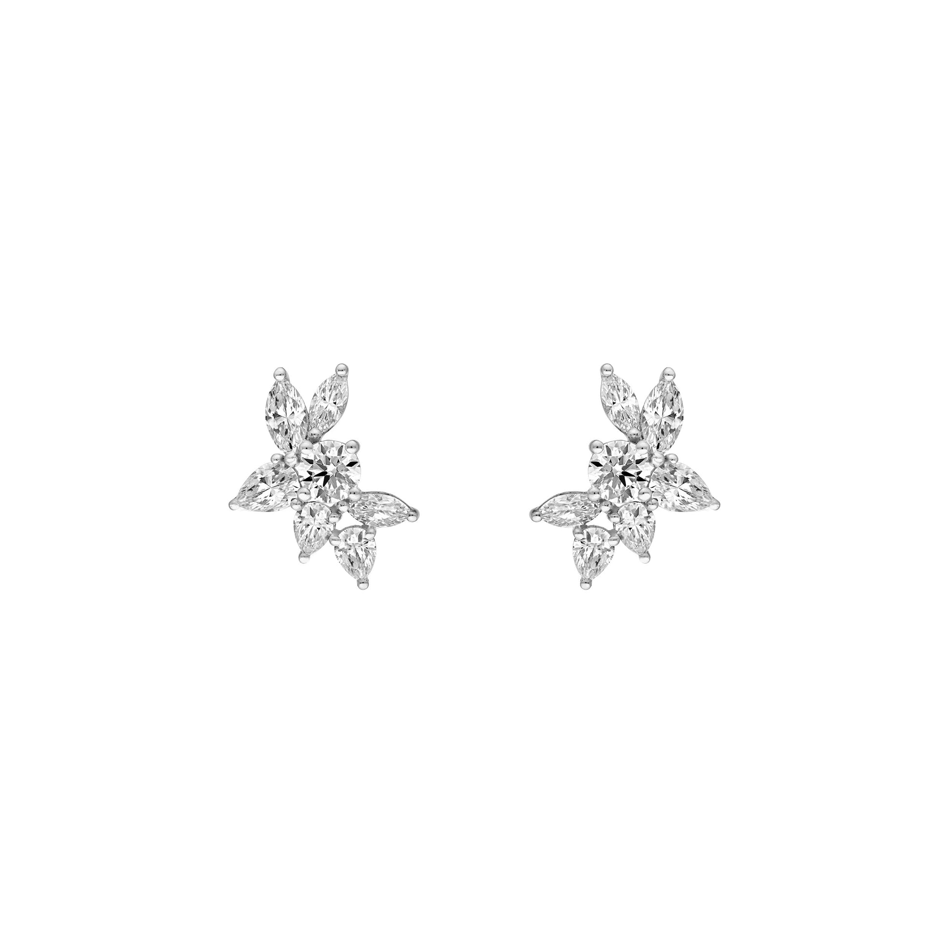 2-3/4tcw Round Pear & Marquise Diamond Cluster Stud Earrings