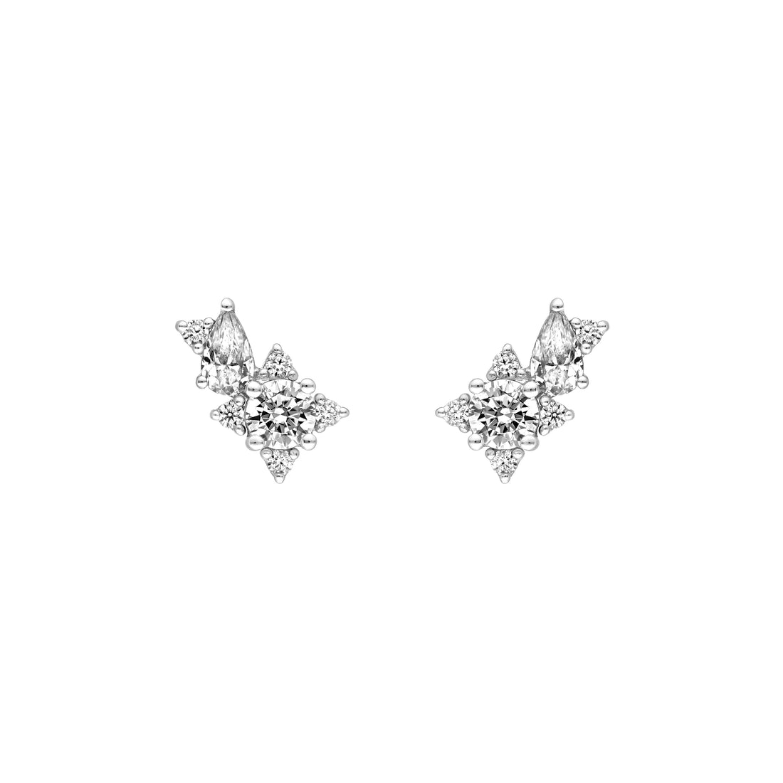 1-1/8tcw Pear & Round Diamond Stud Earrings