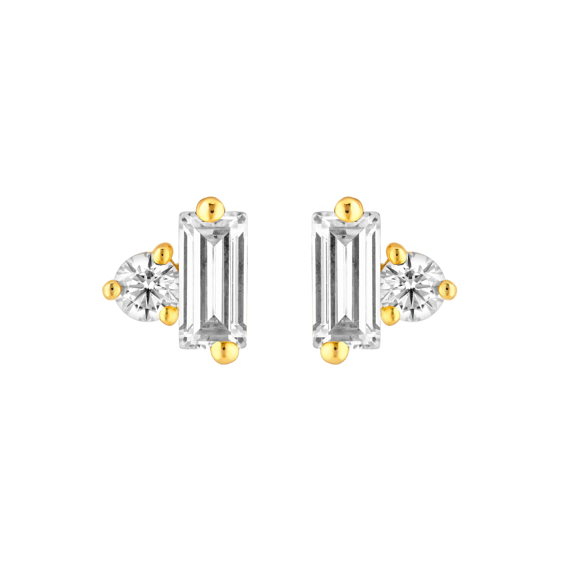 7/8tcw Square Baguette & Round Diamond Stud Earrings