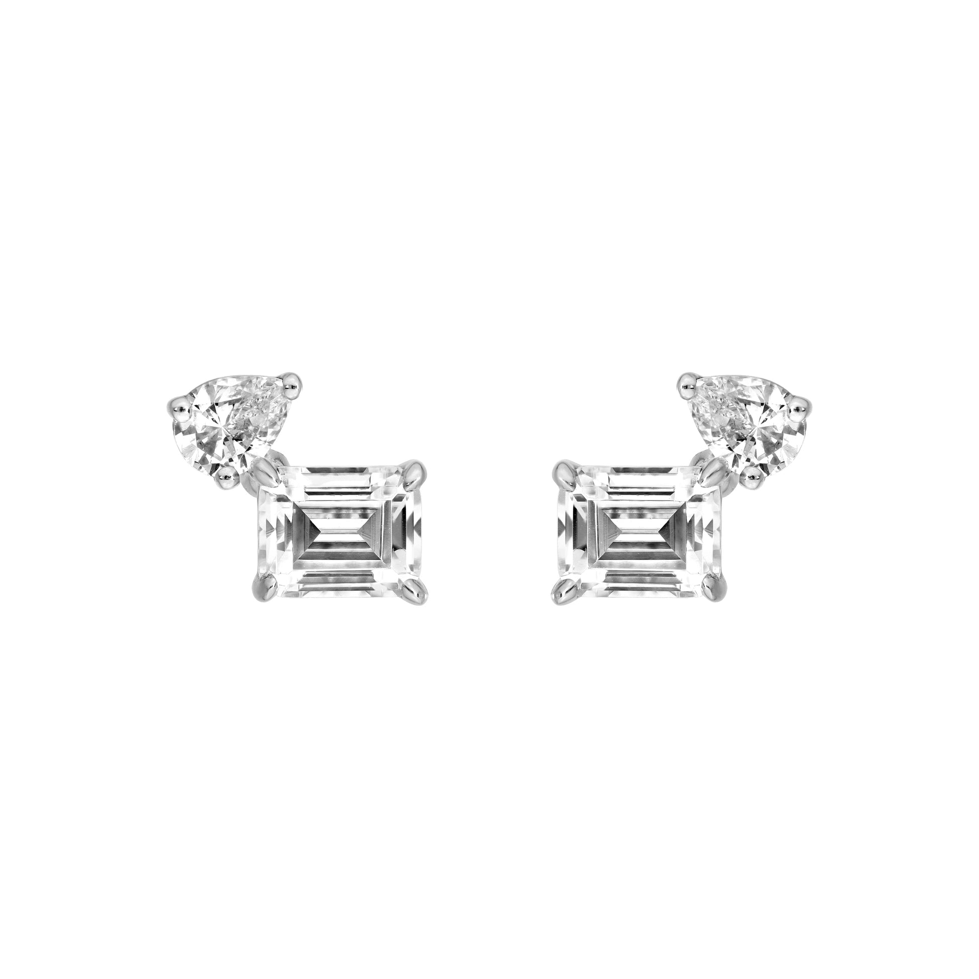 1tcw Emerald & Pear Diamond Stud Earrings