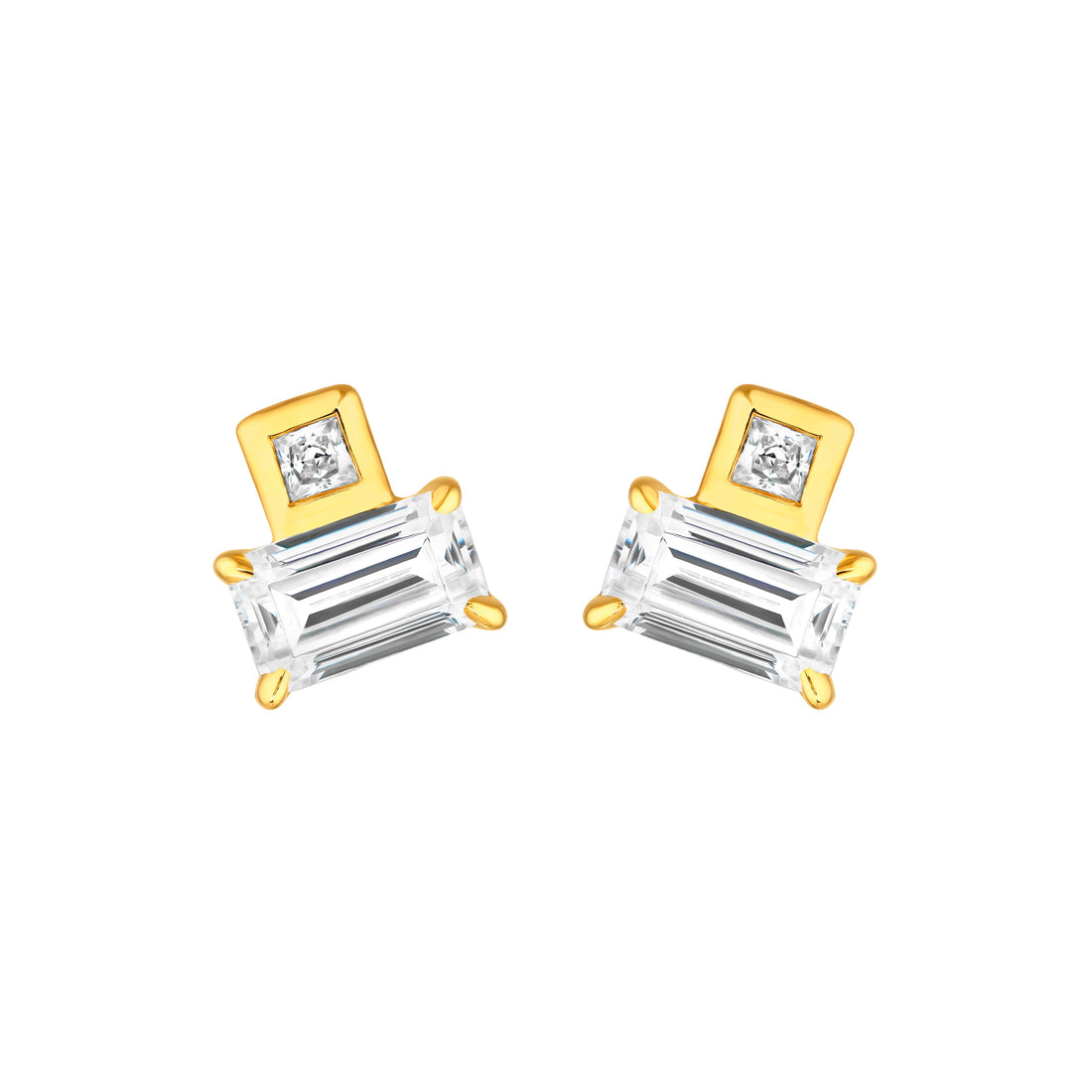 3/4tcw Princess & Emerald Duet Diamond Stud Earrings