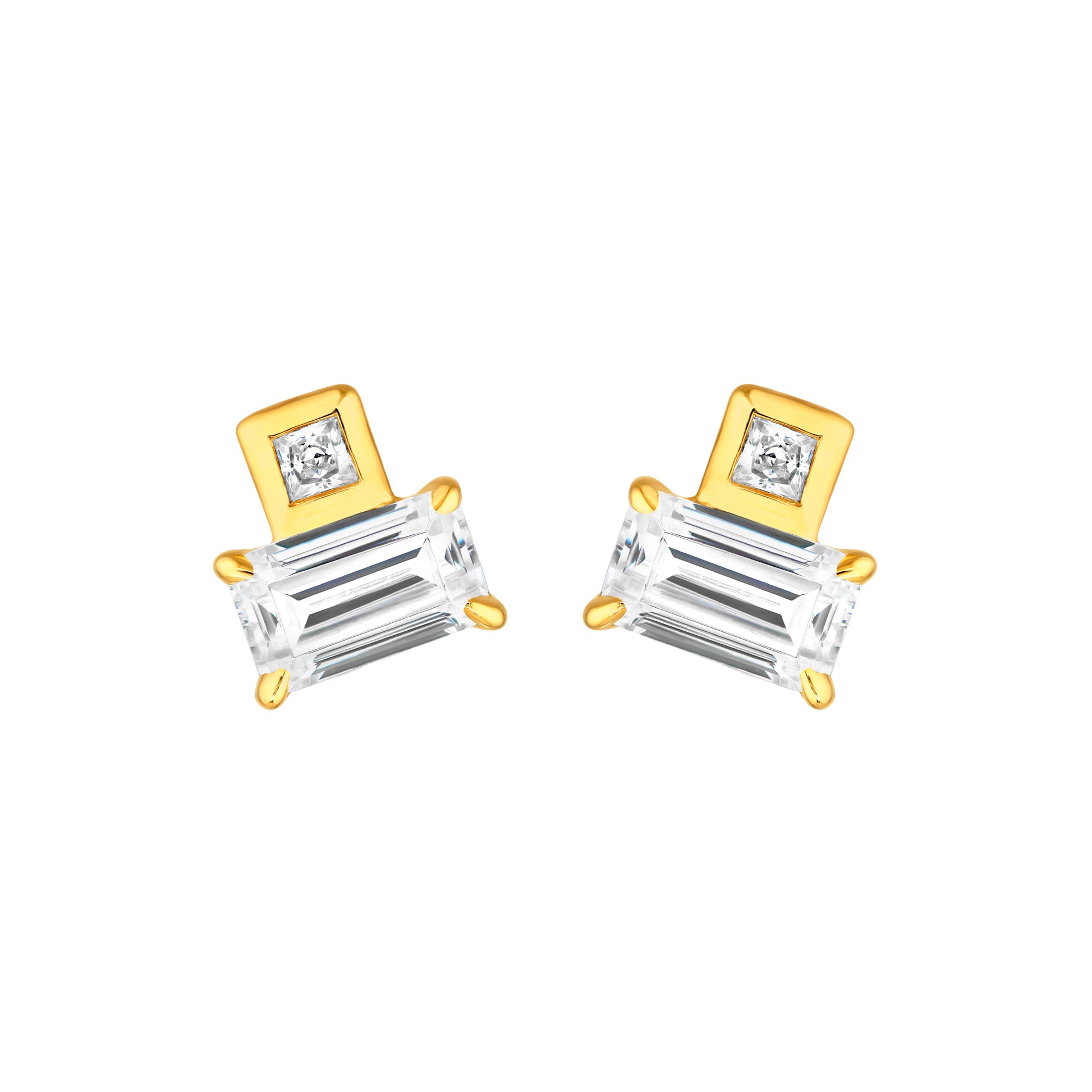 3/4tcw Princess & Emerald Duet Diamond Stud Earrings