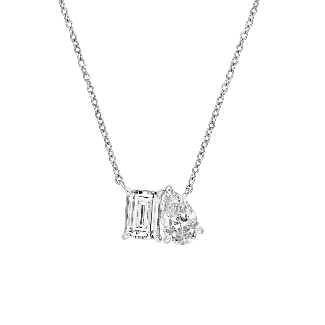 1-1/4tcw Toi et Moi Emerald & Pear Diamond Necklace