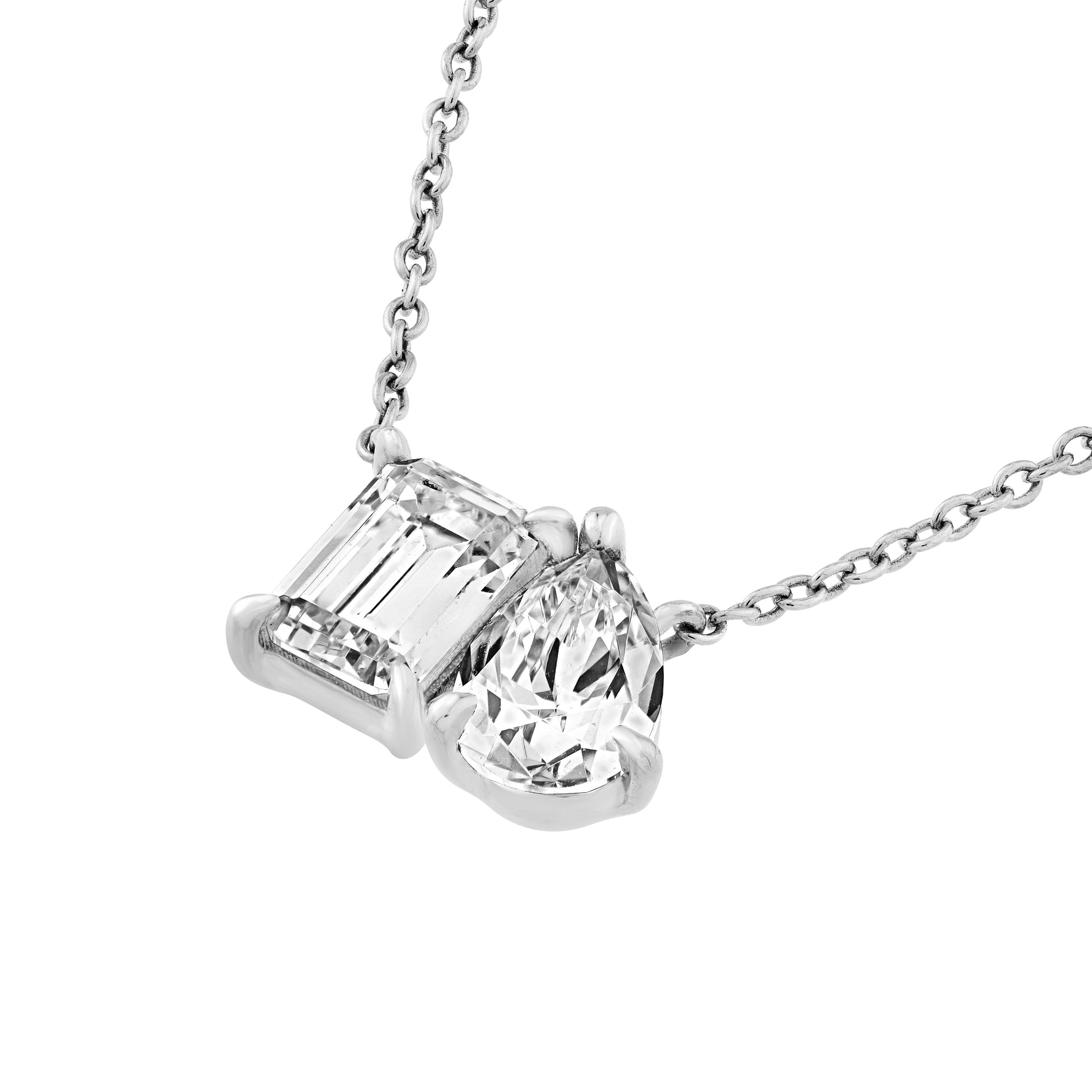 1-1/4tcw Toi et Moi Emerald & Pear Diamond Necklace