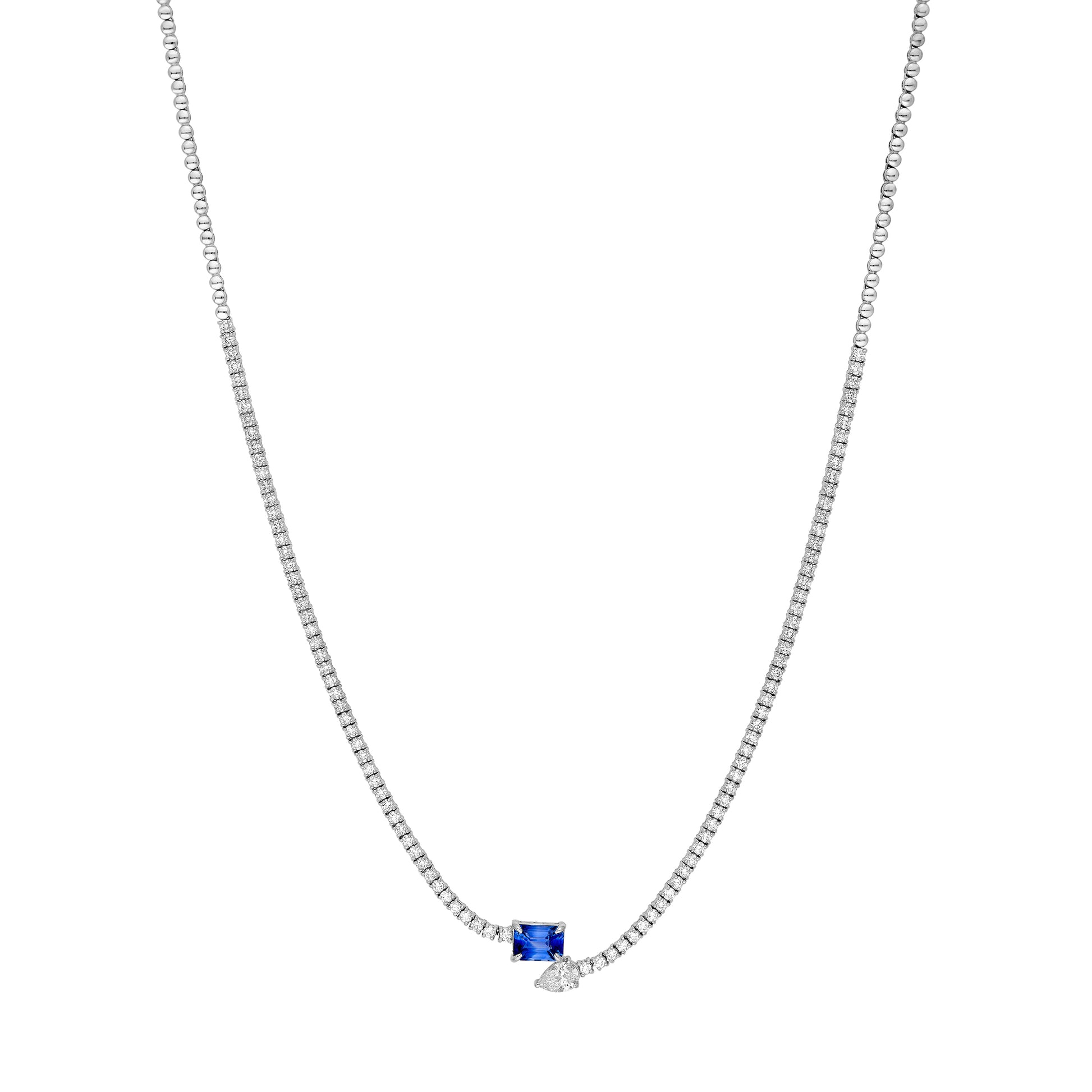 Blue Sapphire & Pear Diamond Tennis Necklace