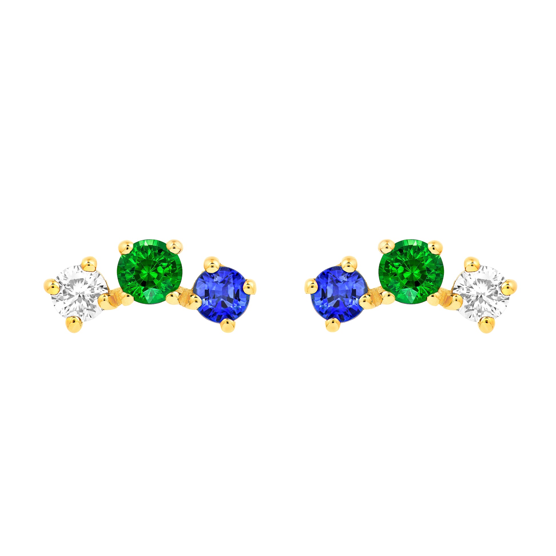 5/8tcw Round Tsavorite Diamond & Sapphire Curve Earrings
