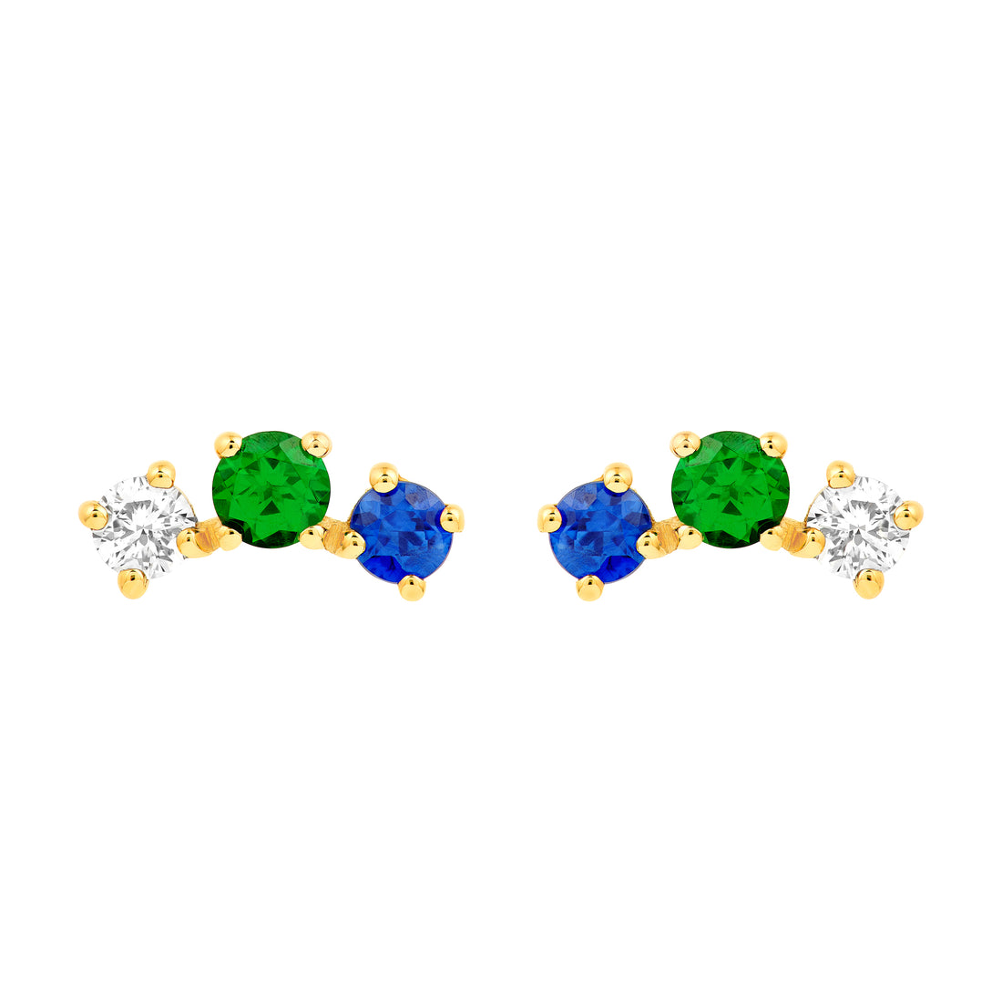 5/8tcw Round Tsavorite Diamond & Sapphire Curve Earrings