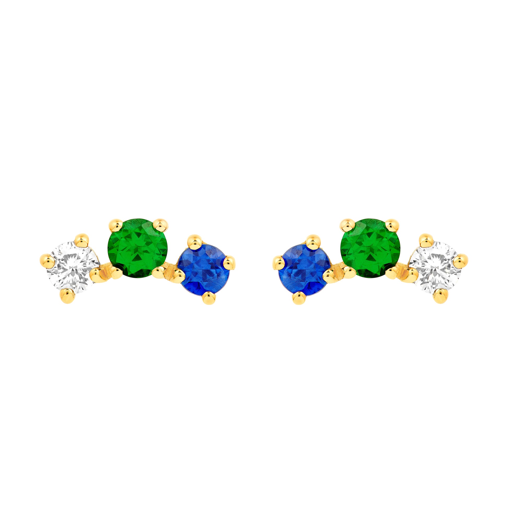 5/8tcw Round Tsavorite Diamond & Sapphire Curve Earrings