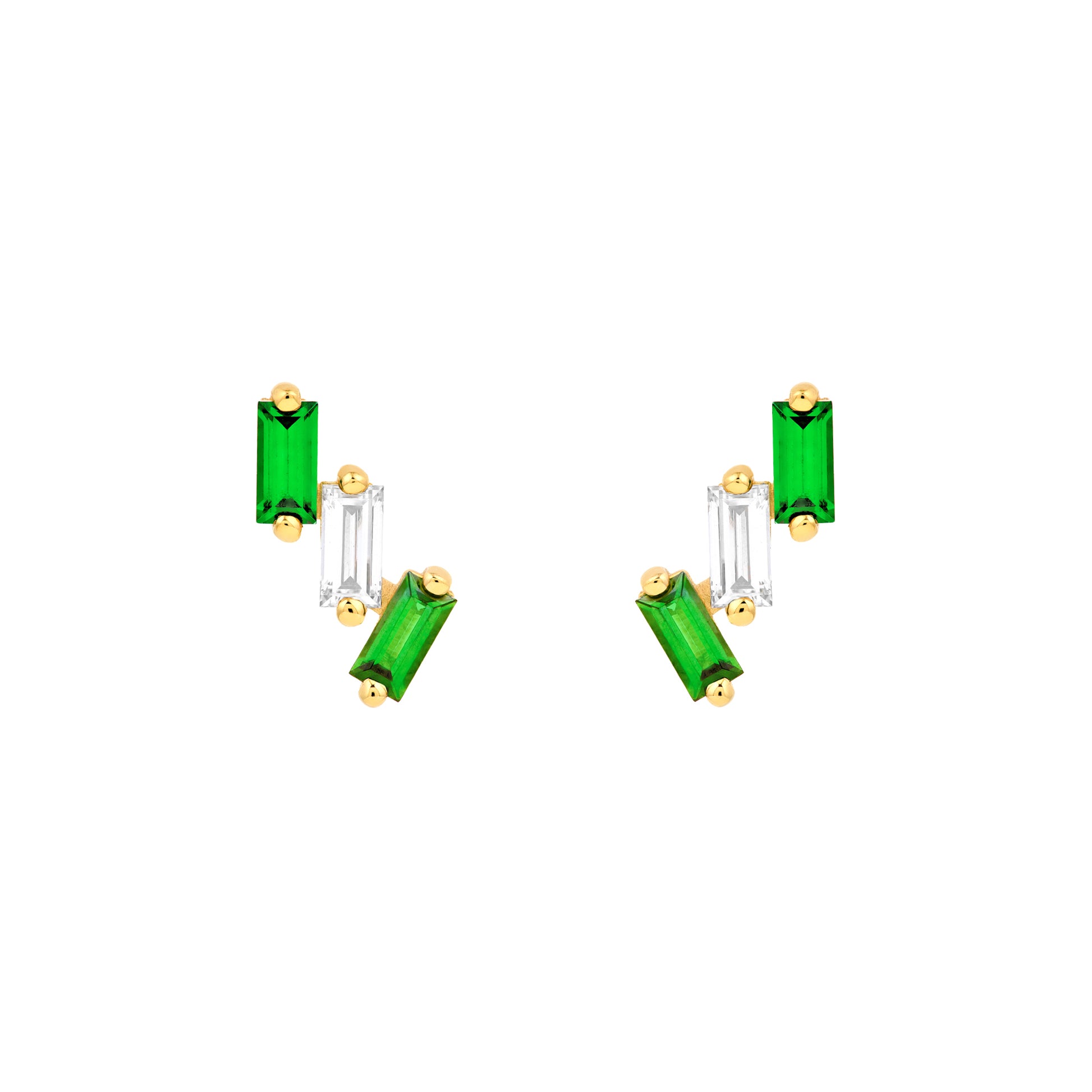 1/2tcw Square Baguette Tsavorite & Diamond Stud Earrings