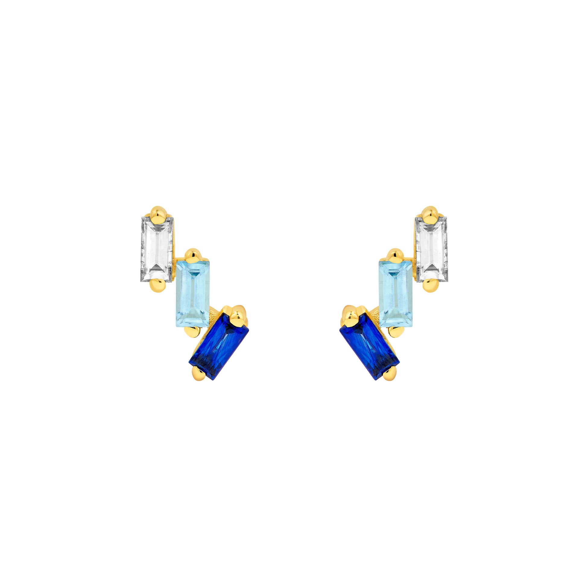 7/8tcw Square Baguette Diamond Aqua & Sapphire Earrings