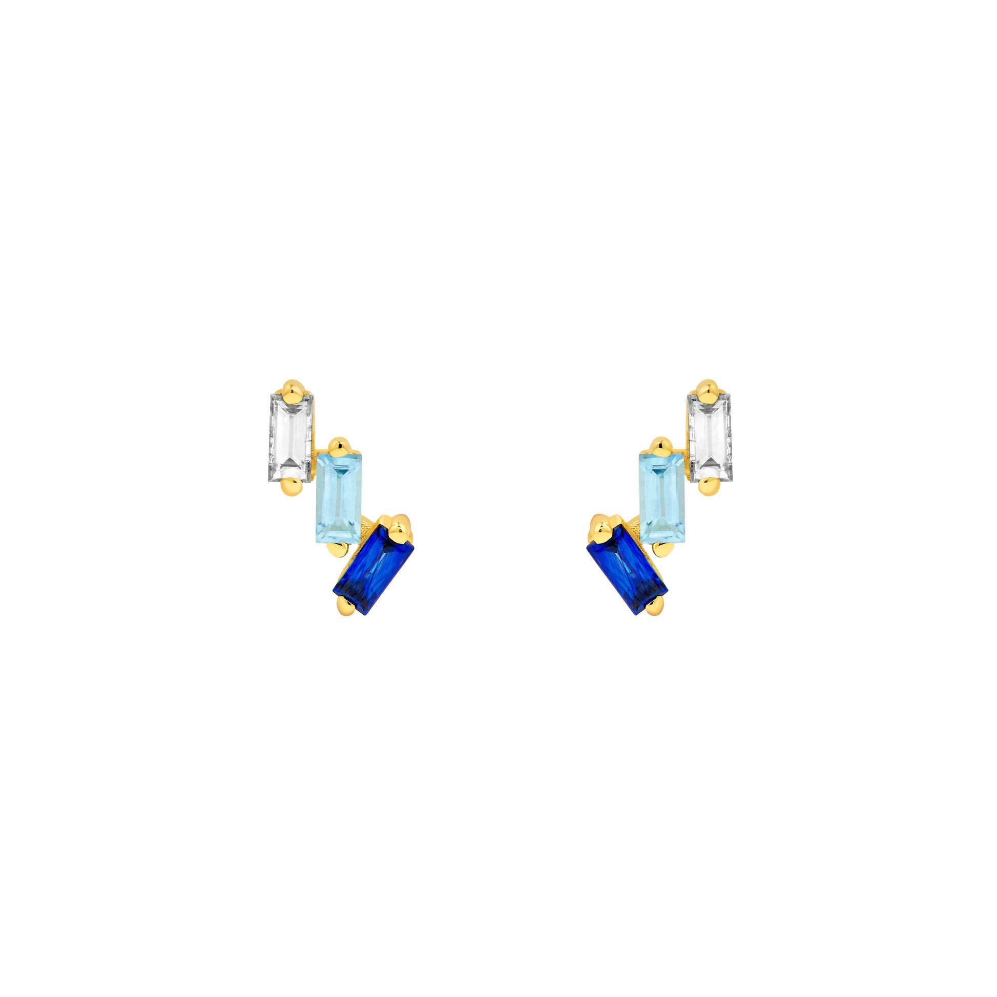 7/8tcw Square Baguette Diamond Aqua & Sapphire Earrings