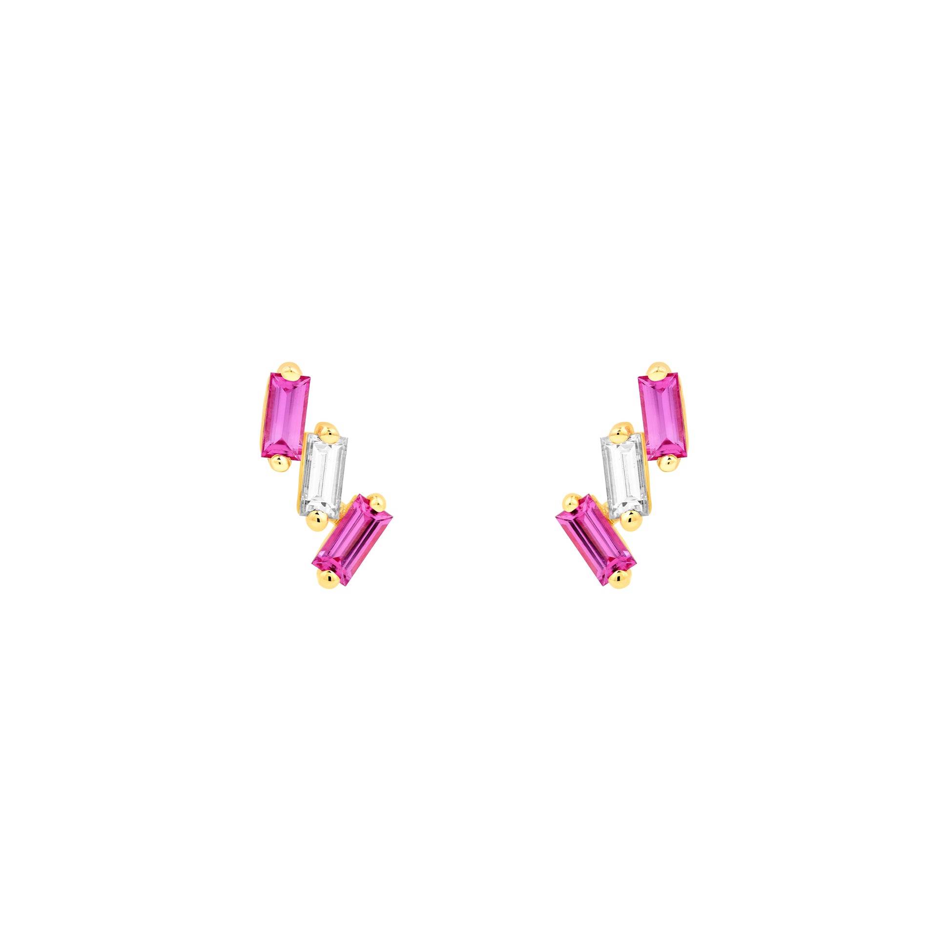 7/8tcw Square Baguette Pink Sapphire & Diamond Stud Earrings