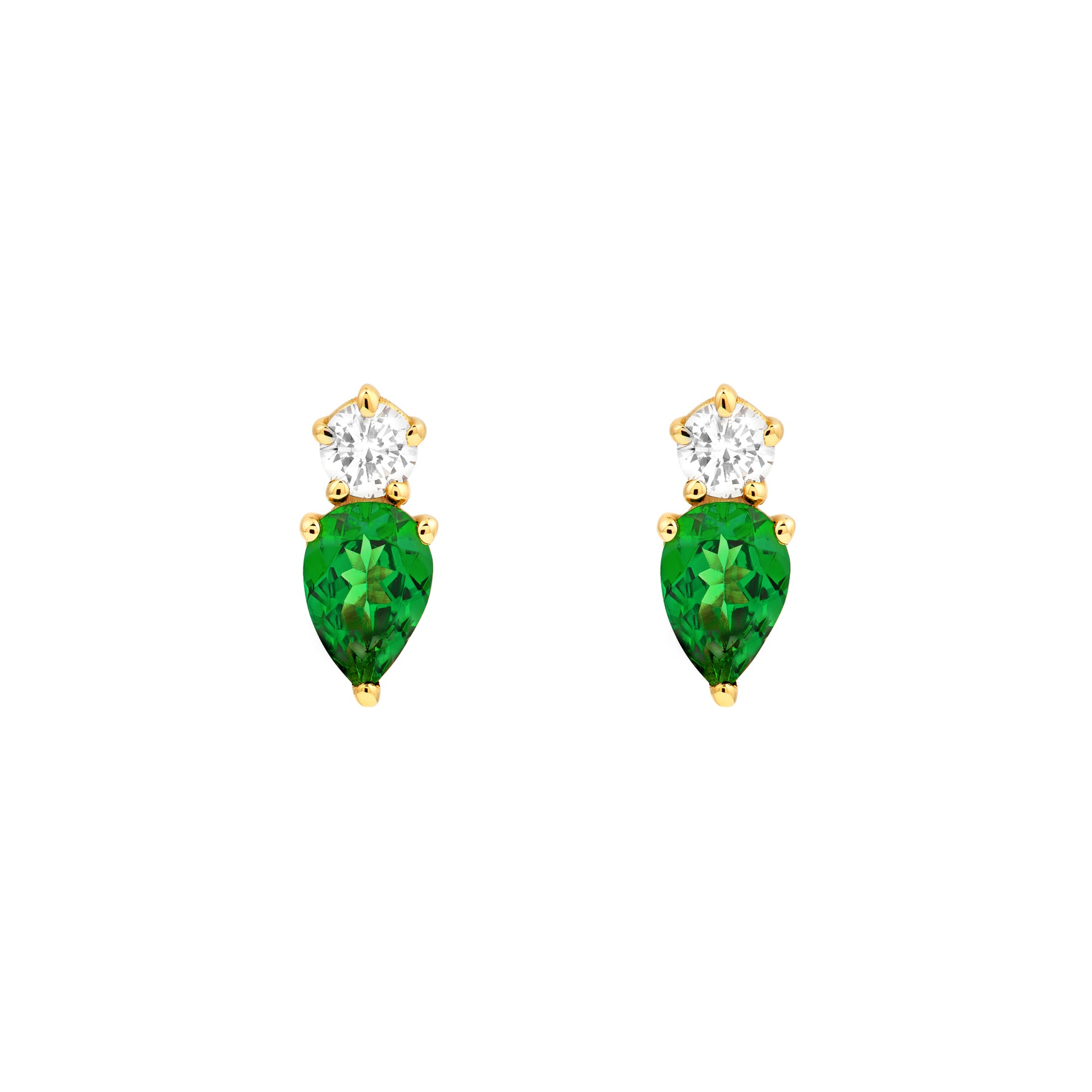 1tcw Pear Shape Tsavorite & Round Diamond Stud Earrings