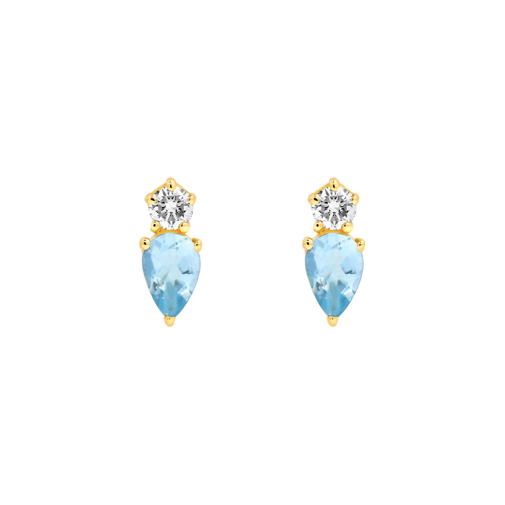 3/4tcw Pear Shaped Aquamarine & Round Diamond Stud Earrings