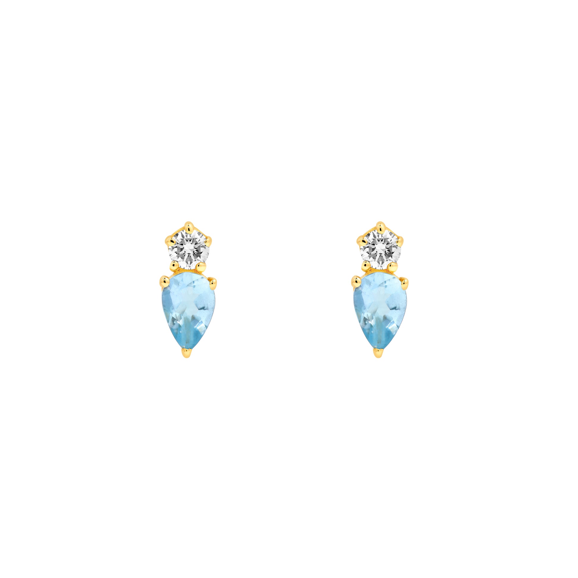 3/4tcw Pear Shaped Aquamarine & Round Diamond Stud Earrings