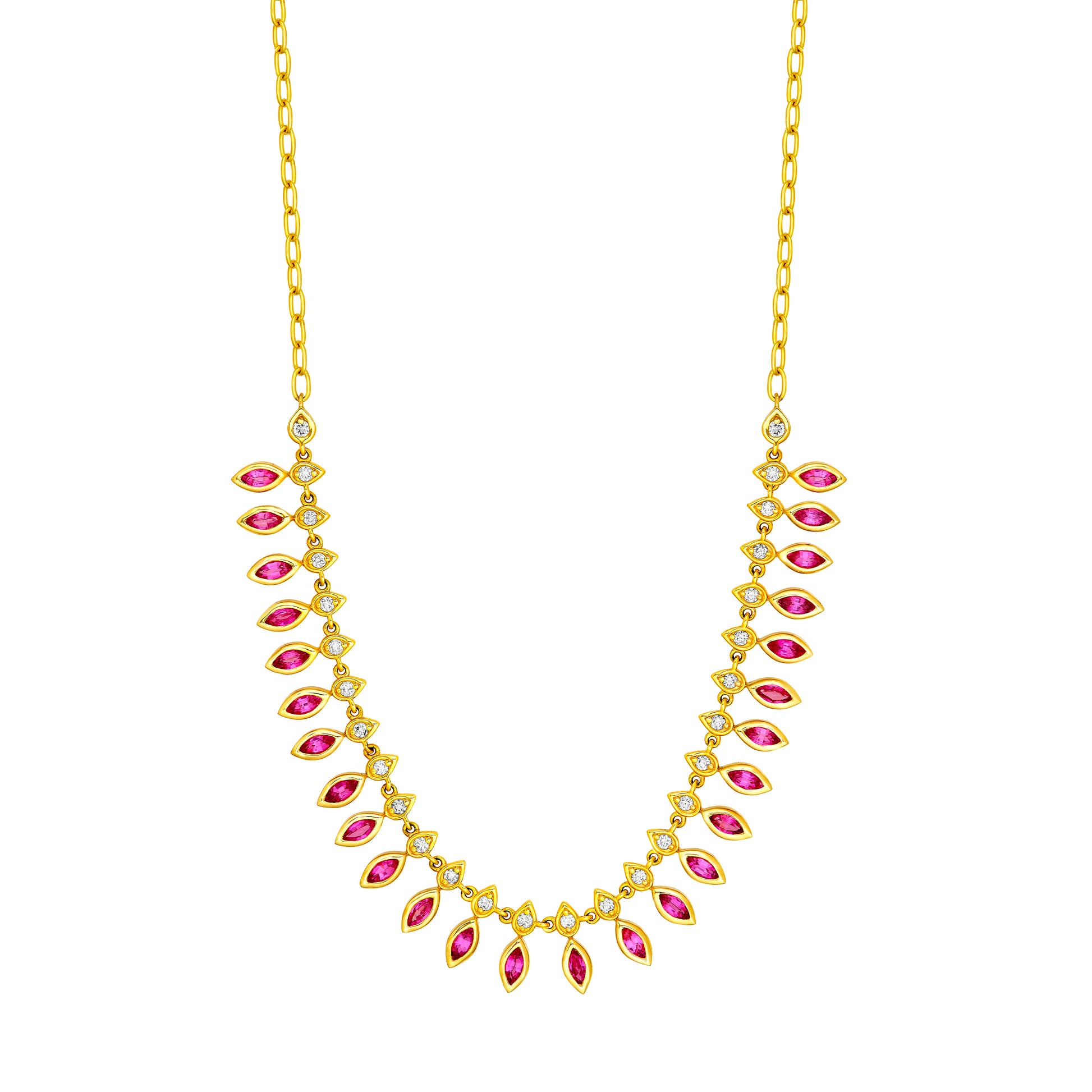 1/2tcw Round Diamond & 2-1/2tcw Marquise Ruby Fan Necklace