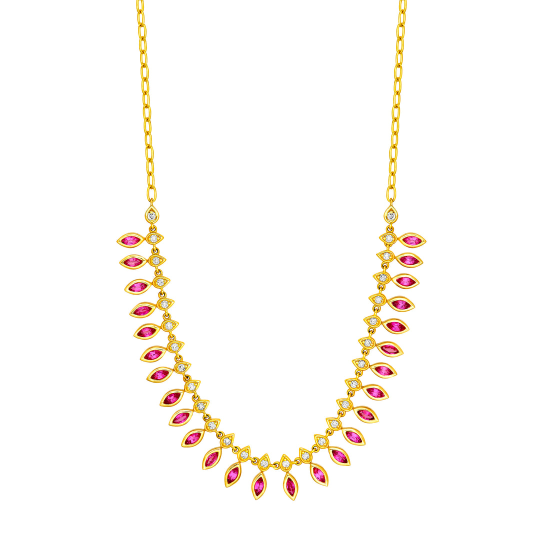 1/2tcw Round Diamond & 2-1/2tcw Marquise Ruby Fan Necklace