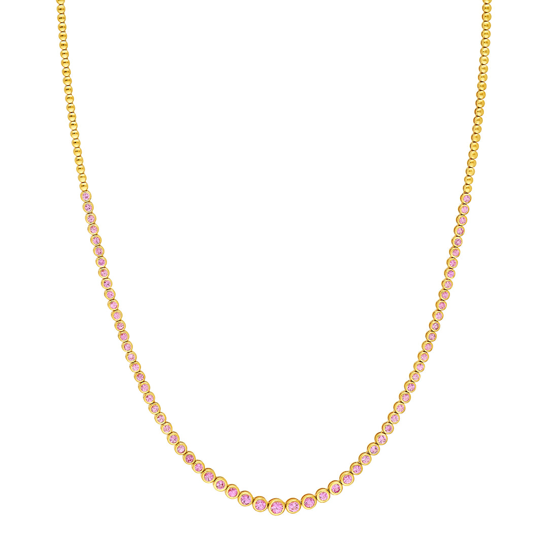 4-1/6tcw Pink Sapphire Graduated Bezel Tennis Necklace