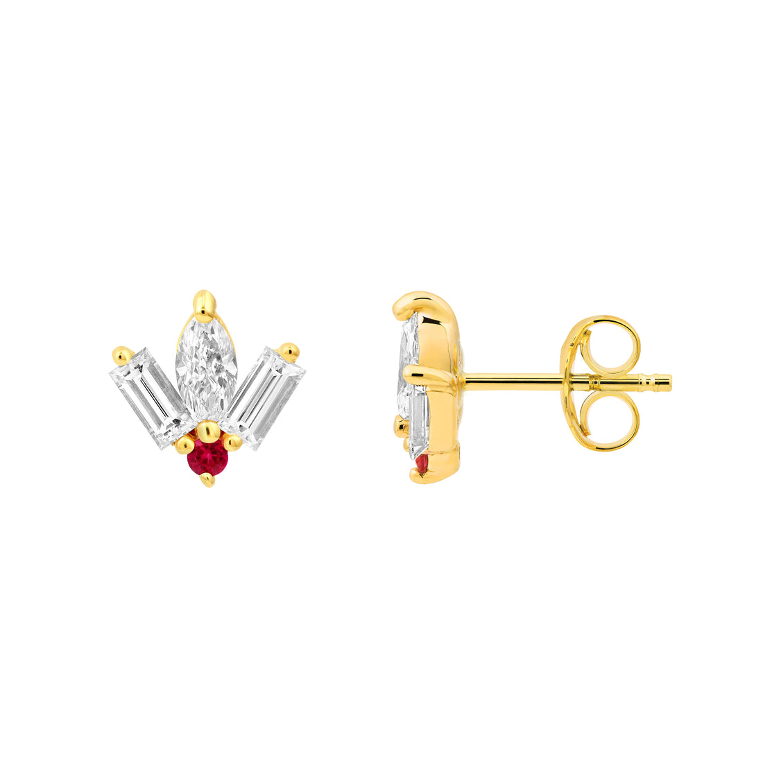 7/8tcw Multi-Cut Diamond & 1/20tcw Ruby Stud Earrings
