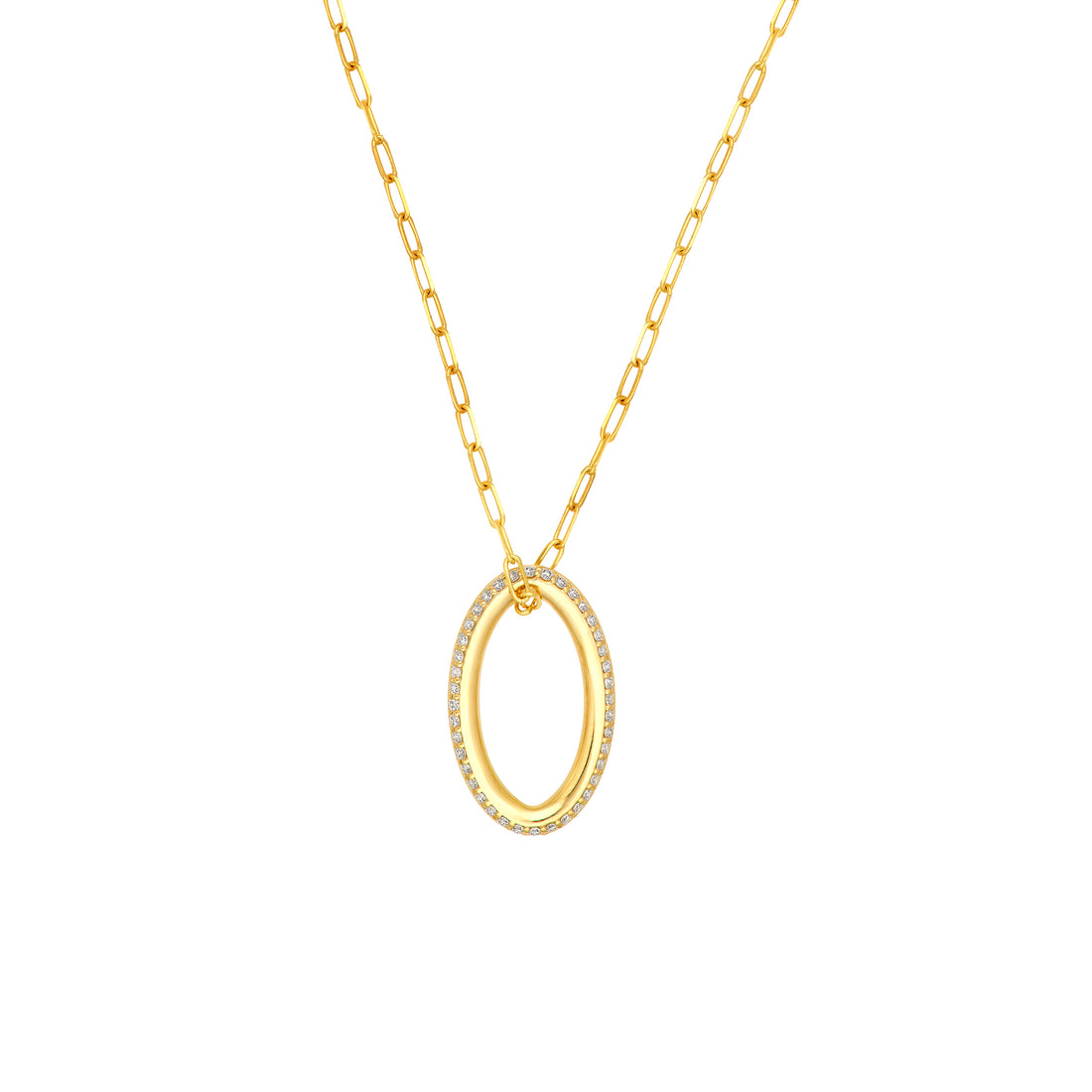 3/8tcw Diamond Oval Pendant Paper Clip Necklace