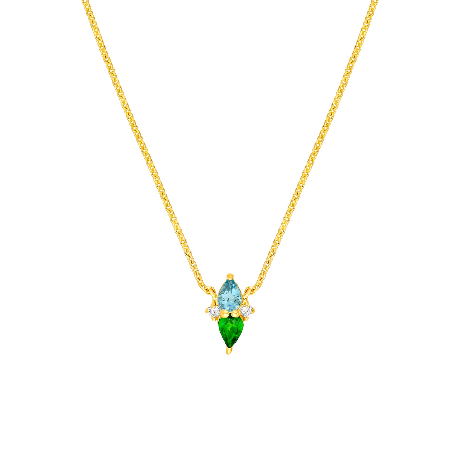 Tsavorite & Aqua Cluster Necklace