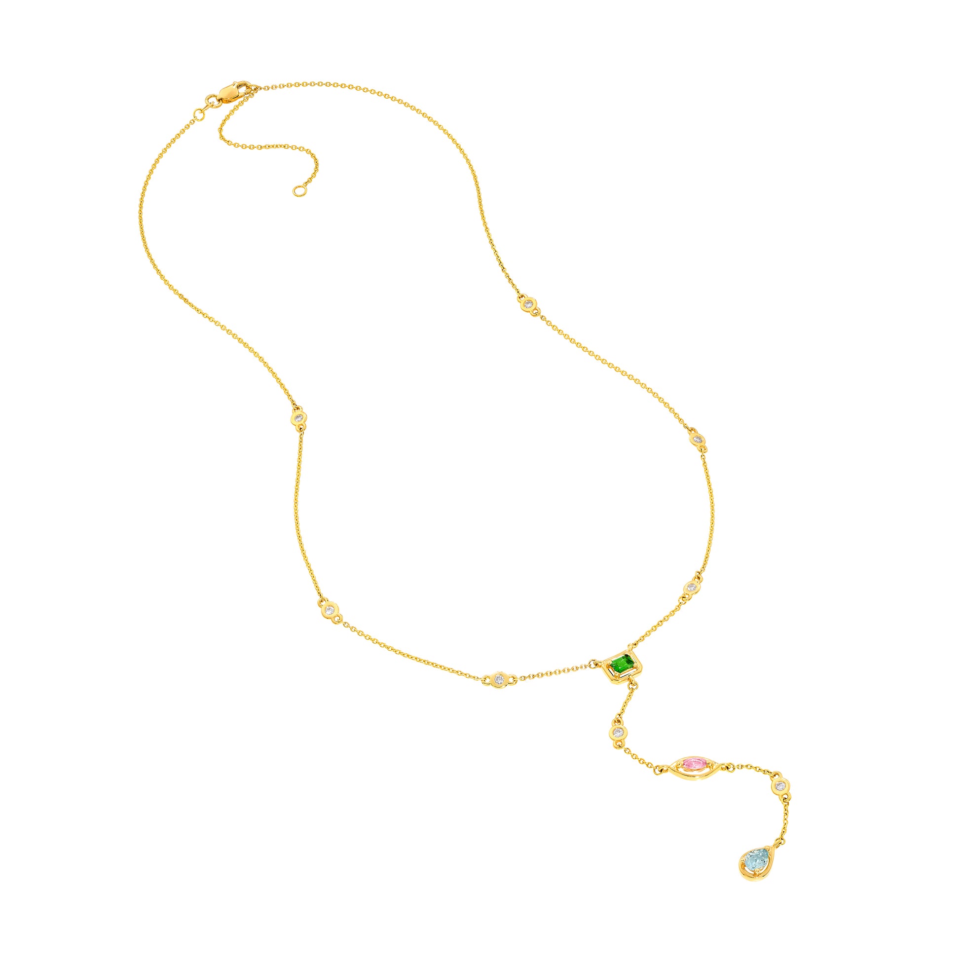 Mixed Gemstone & Diamond Station Lariat Necklace