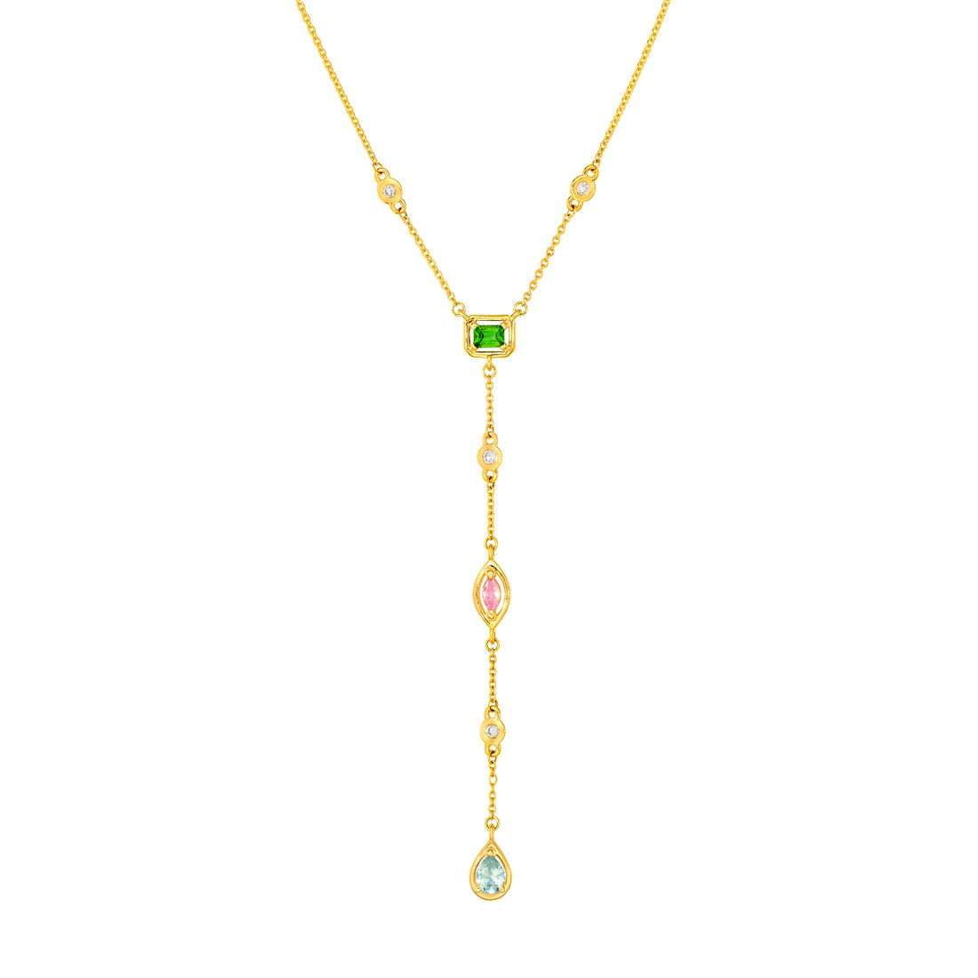 Mixed Gemstone & Diamond Station Lariat Necklace