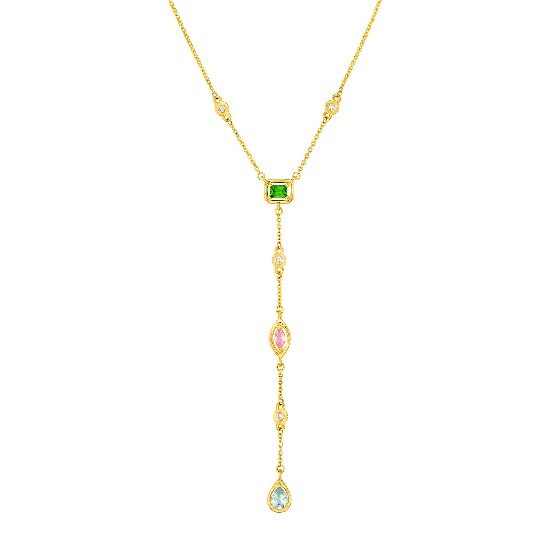 Mixed Gemstone & Diamond Station Lariat Necklace