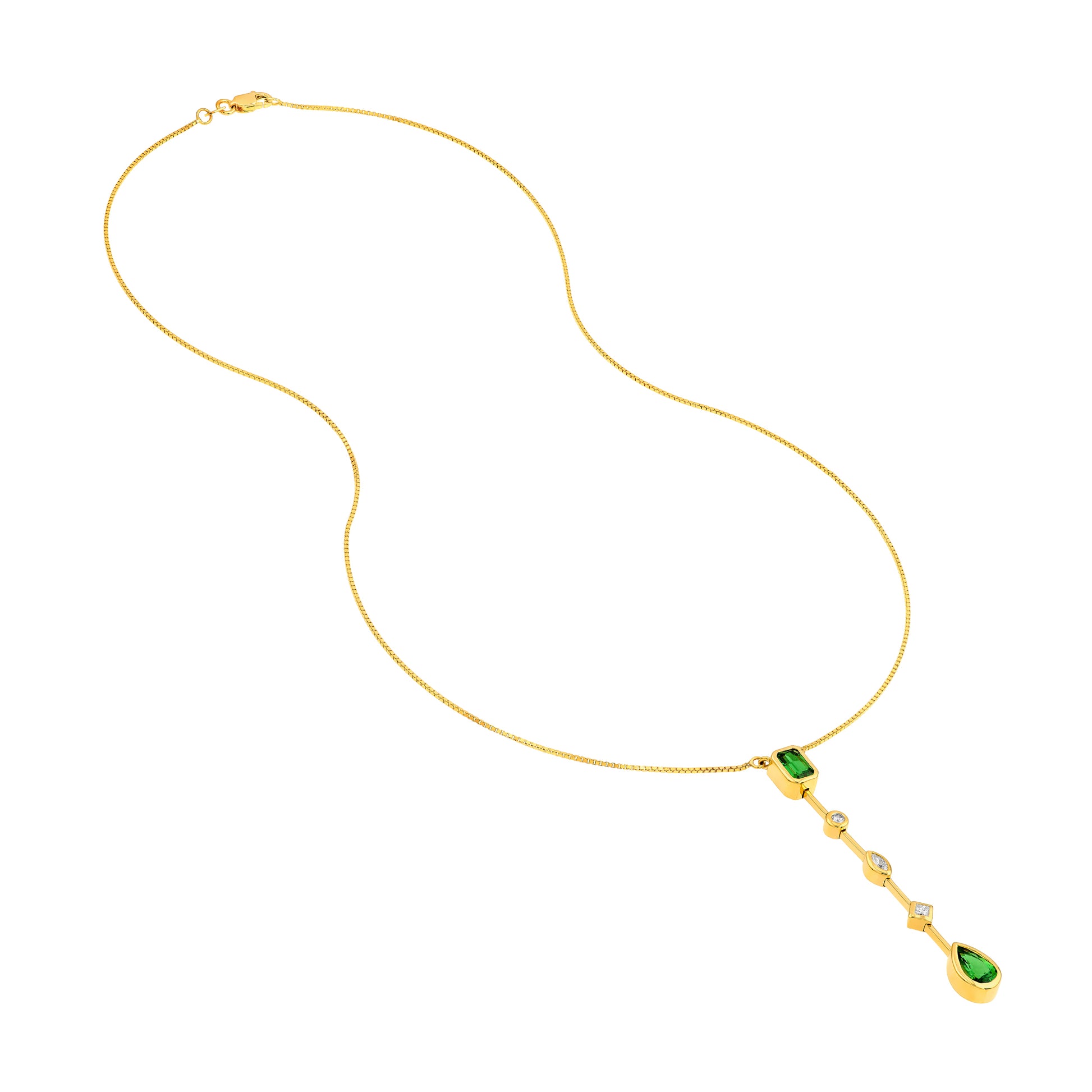 Tsavoritie & Diamond Mixed Shape Drop Necklace