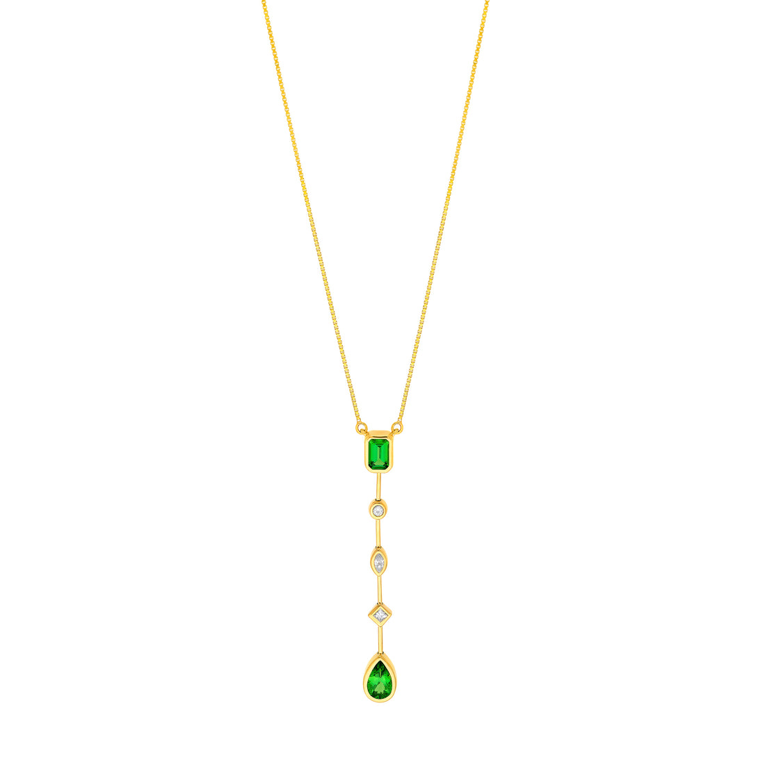 Tsavoritie & Diamond Mixed Shape Drop Necklace