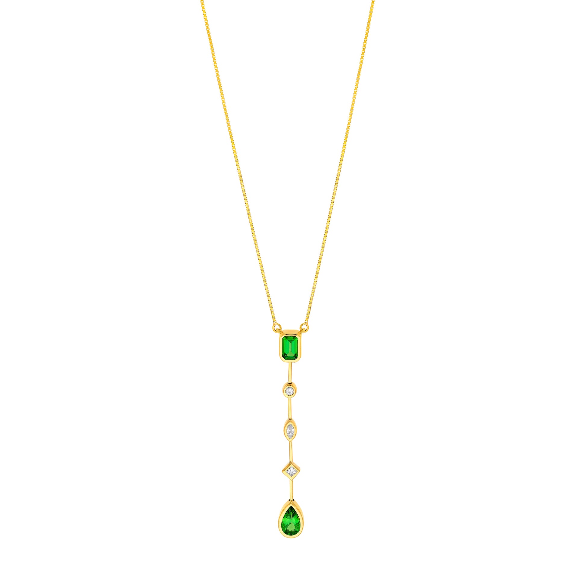 Tsavoritie & Diamond Mixed Shape Drop Necklace