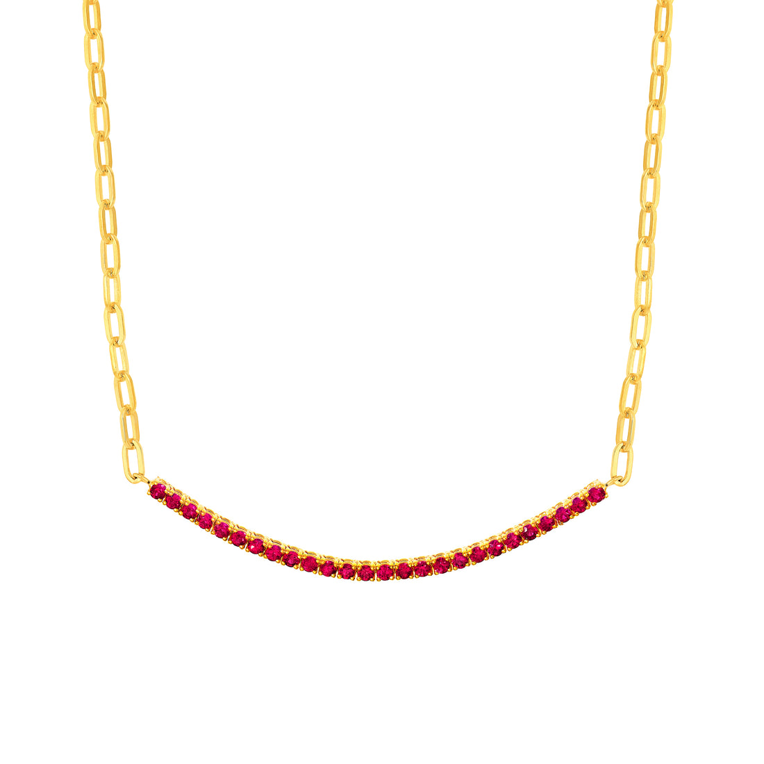 1ct Ruby Half Paper Clip Half Tennis Necklace