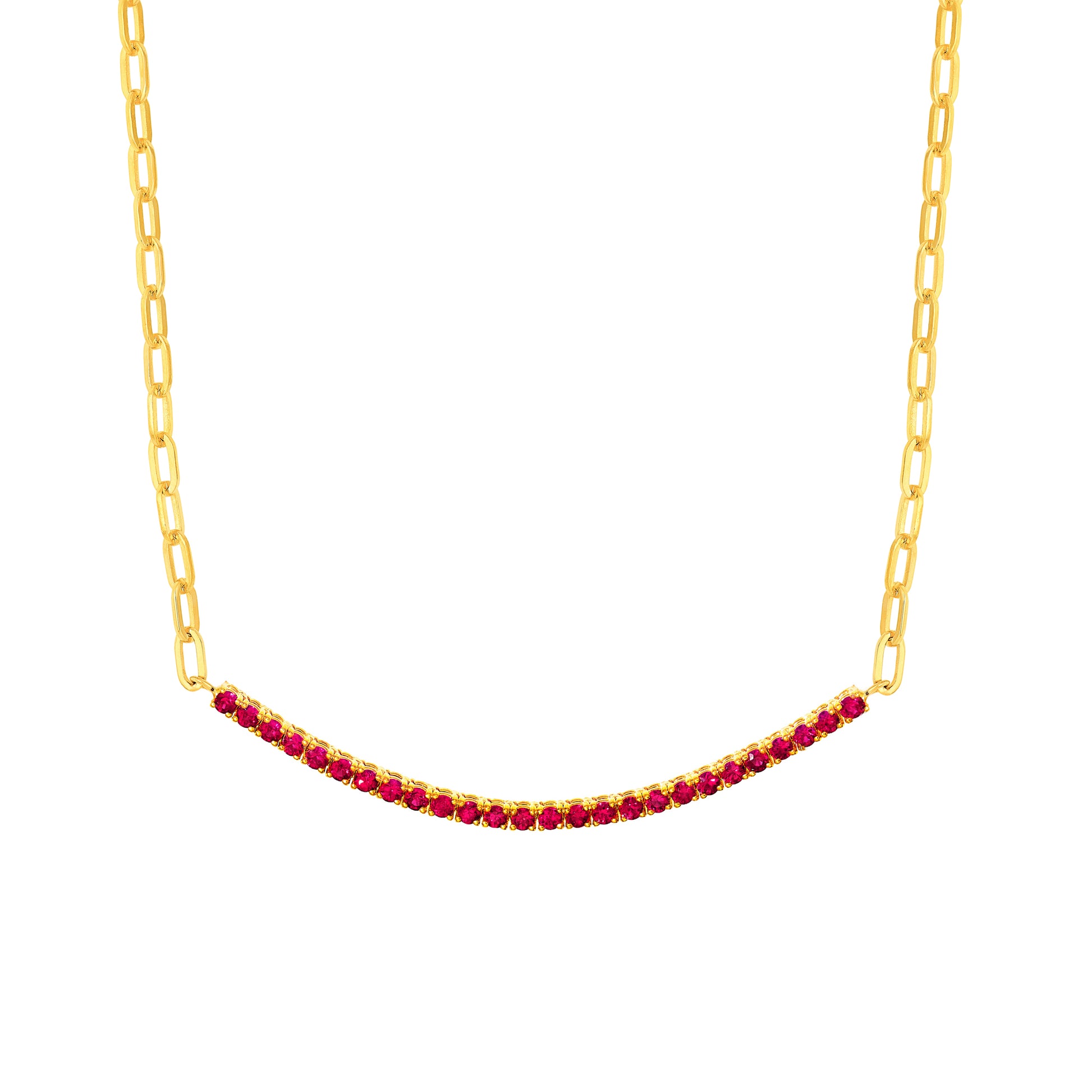 1ct Ruby Half Paper Clip Half Tennis Necklace