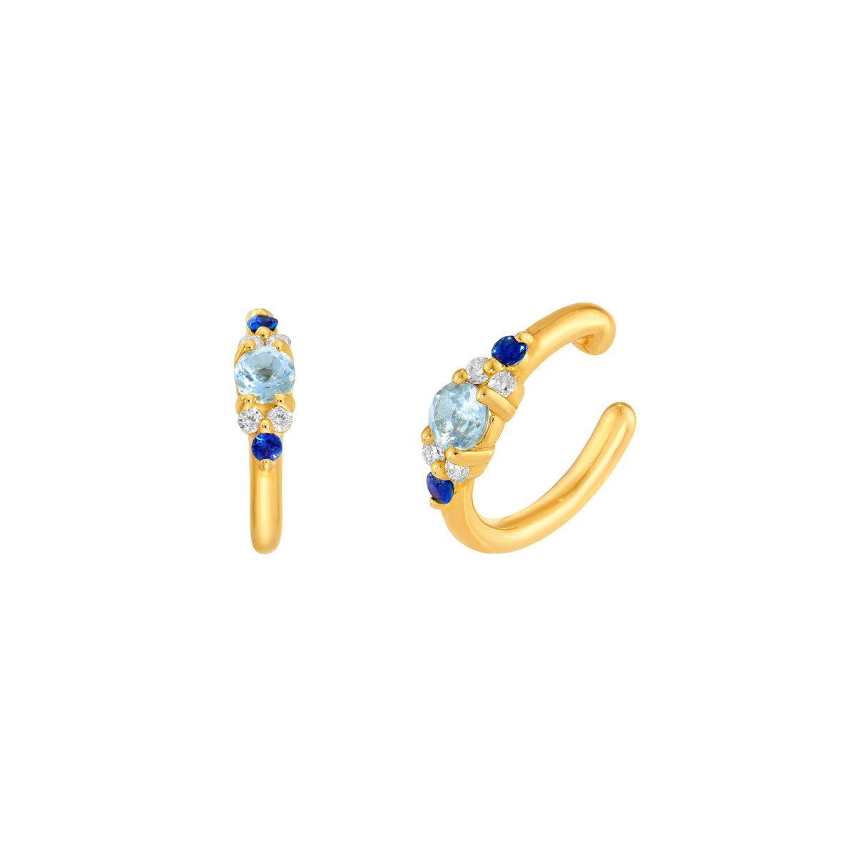 Mixed Blue Gemstone Cluster Ear Cuff