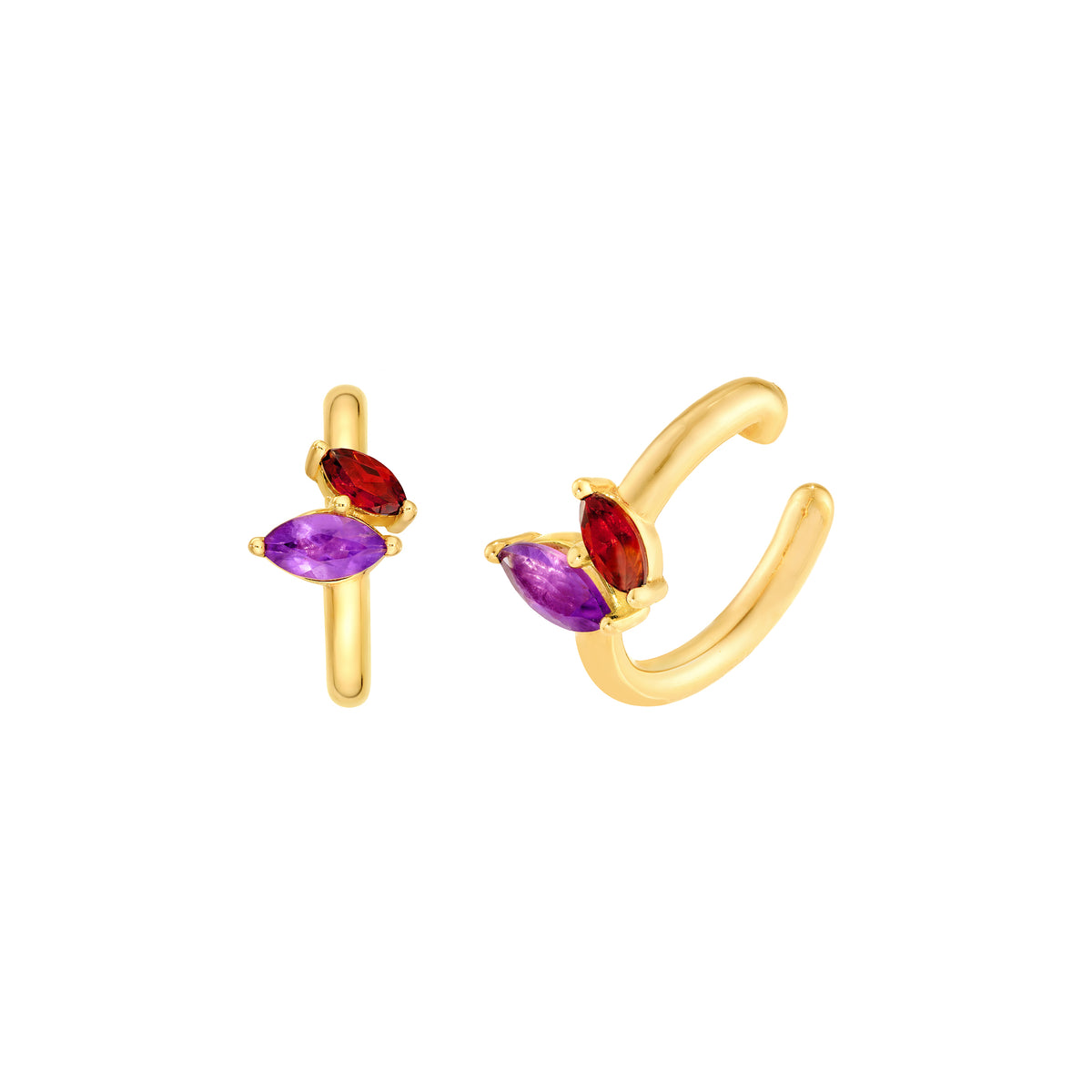 Red Garnet & Purple Amethyst Marquise Ear Cuff