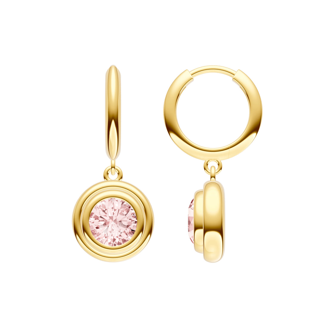 Pink Morganite Double Bezel Dangle Earrings
