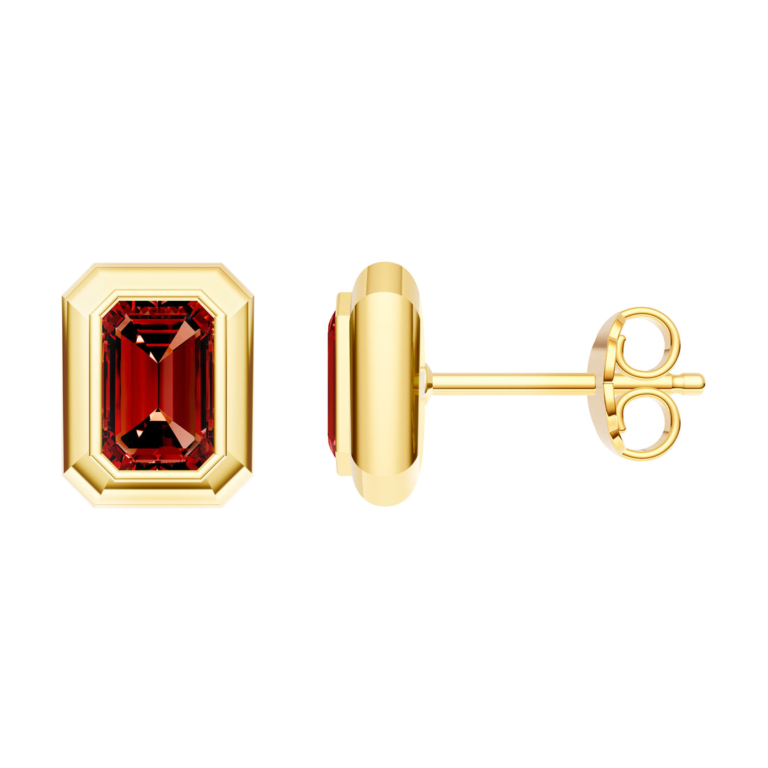 Emerald Red Garnet Double Bezel Stud Earrings