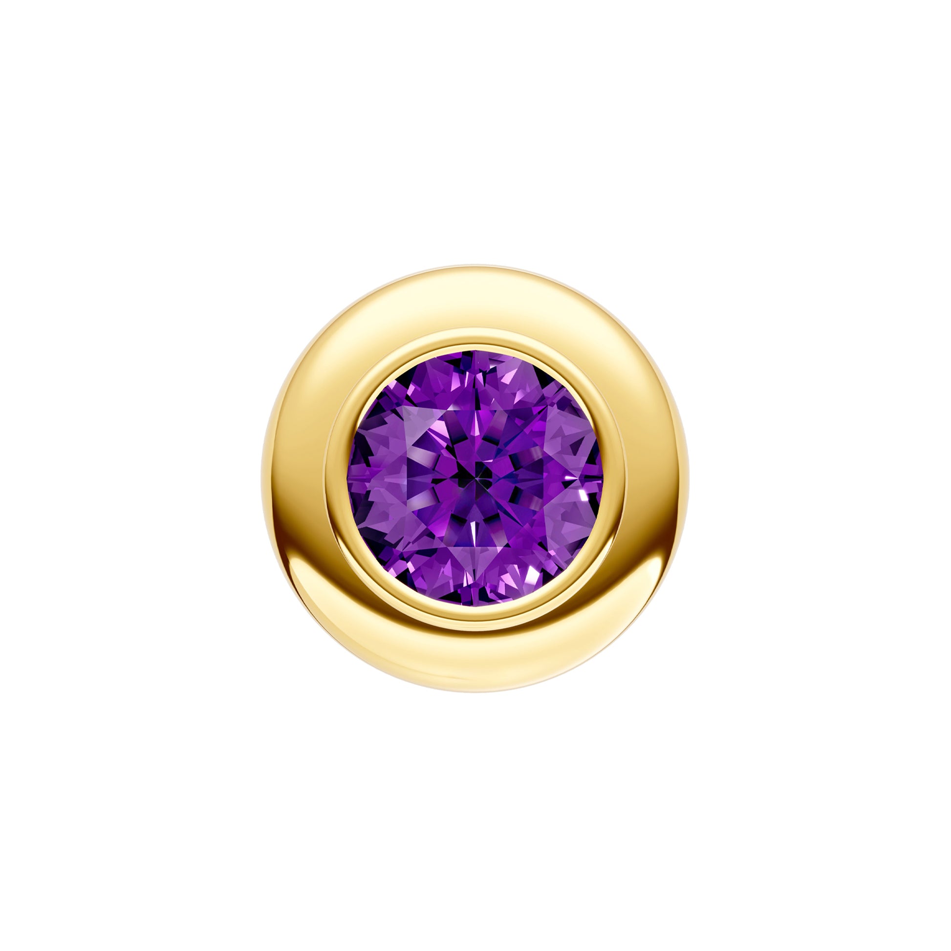 Round Purple Amethyst Double Bezel Stud Earrings