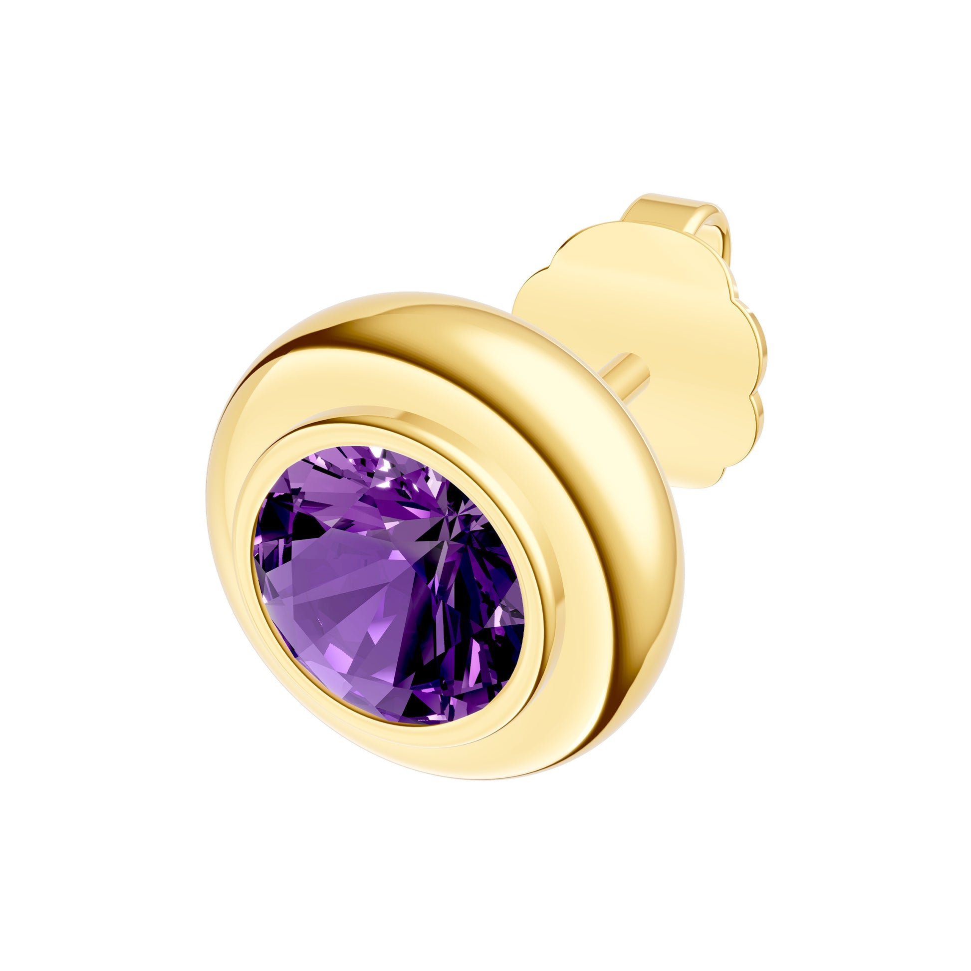 Round Purple Amethyst Double Bezel Stud Earrings