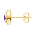 Round Purple Amethyst Double Bezel Stud Earrings