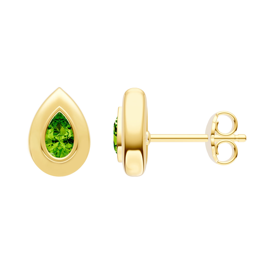 Pear Peridot Double Bezel Stud Earrings