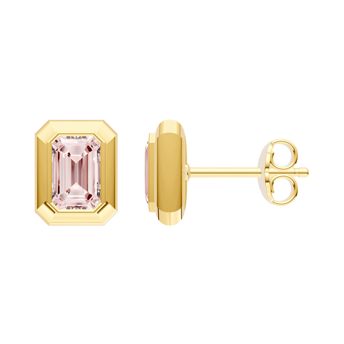 Emerald Pink Morganite Double Bezel Stud Earrings