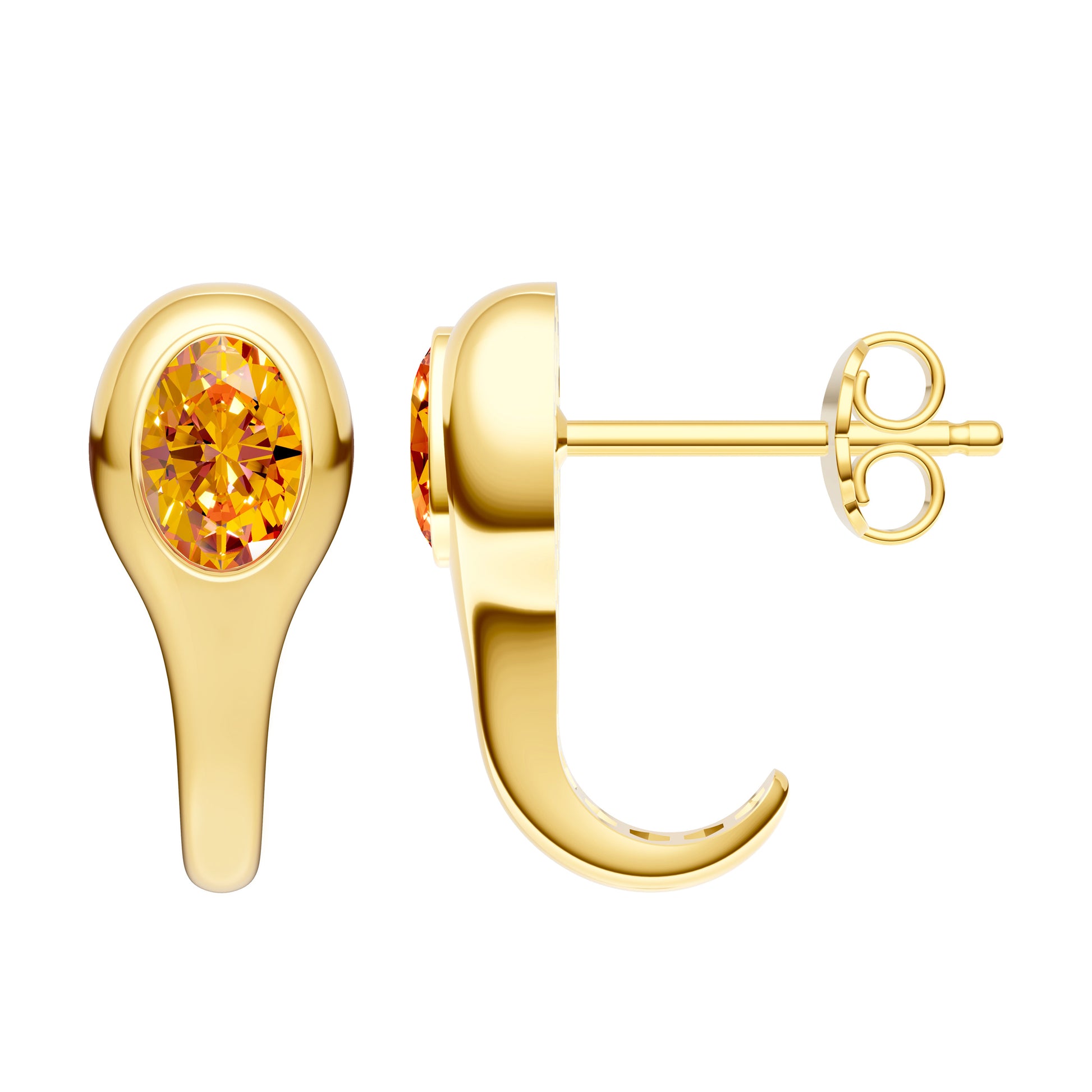 Oval Citrine Bezel Stud Earrings