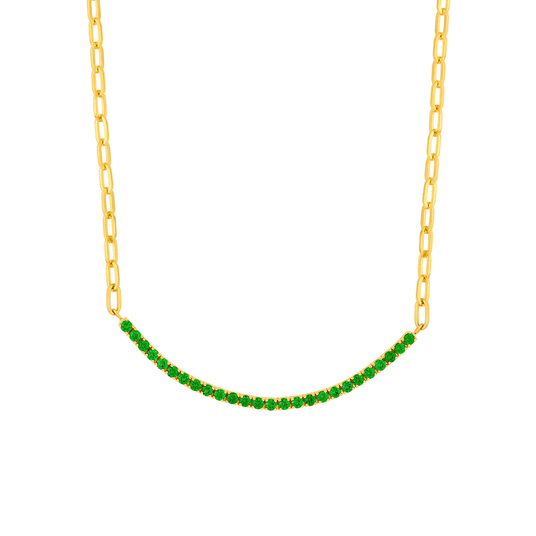 2mm Tsavorite Half Paper Clip Half Tennis Necklace
