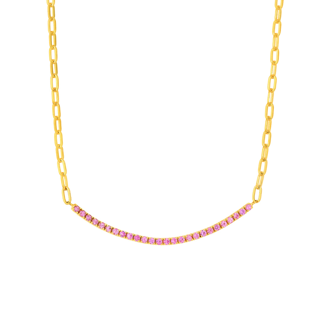 2mm RD Sapphire Pink Half Paper Clip Half Tennis Necklace